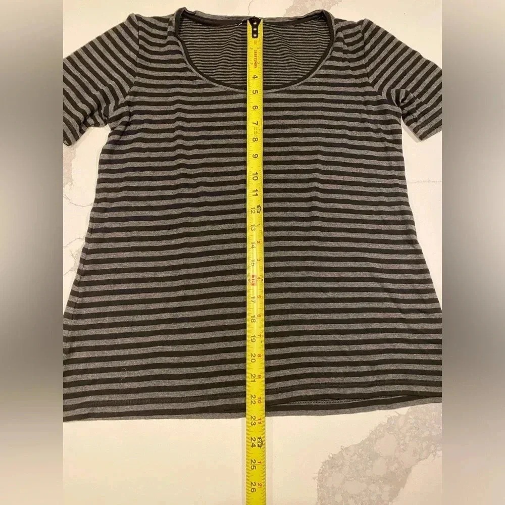 Lafayette 148 Scoop Neck BLACK/DARK GRAY Striped Modern Luxury T-shirt Small EUC - Picture 7 of 8